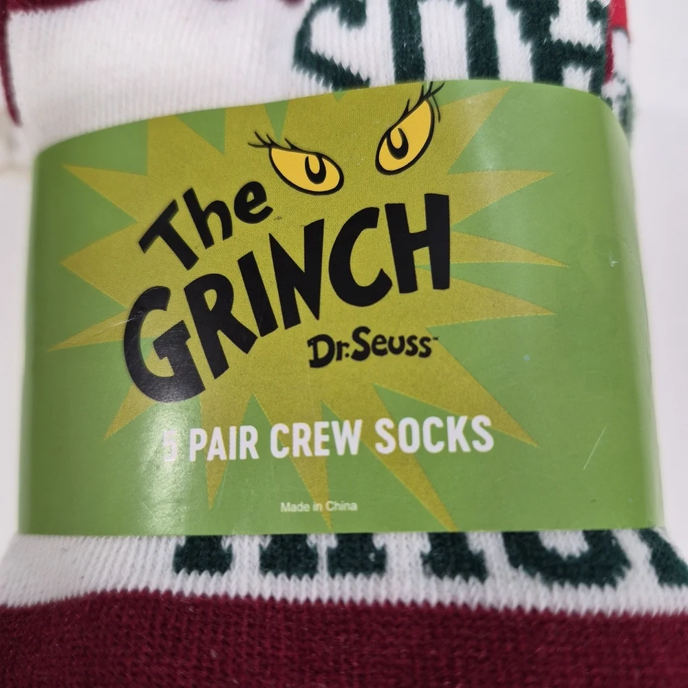 Dr. Seuss The Grinch Red and White Crew Socks